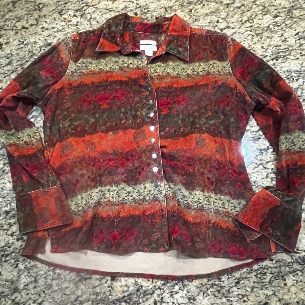 Christopher & Banks Womens XL Corduroy Shirt Jacket Stretch Floral Snap